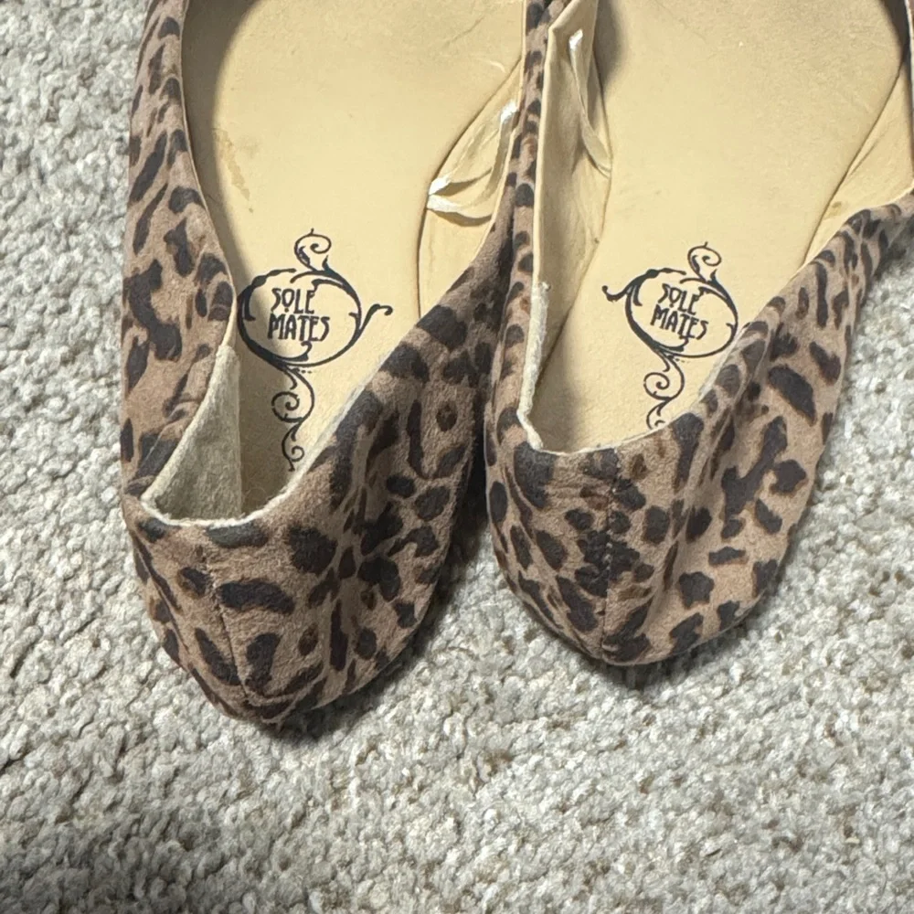 Size 6/7 Leopard Print Pointed Toe Ballet Flats with Knot Details